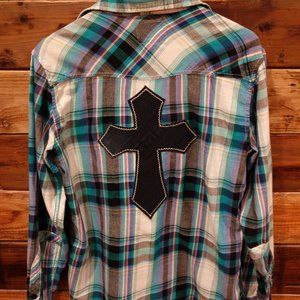 One-of-a-Kind Vintage OP Flannel featuring MadAndie Custom Levi's Cross - Unisex